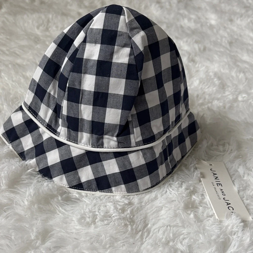 NWT Janie And Jack Blue And White Plaid Hat 3-6 Month